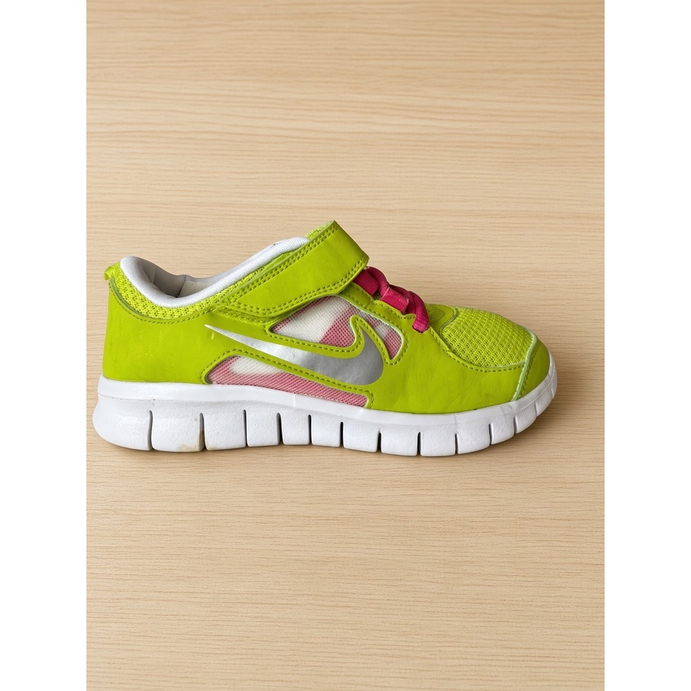 Nike Free Run 3 Little Kids Sneakers Size 2Y Volt Green Pink Hook and Loop Strap